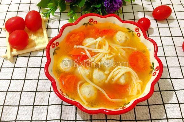 千禧果金针菇丸子汤