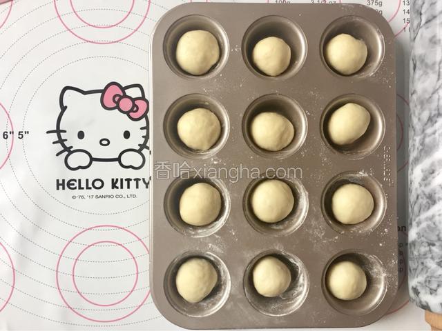 滚圆放入撒粉后的模具内。
