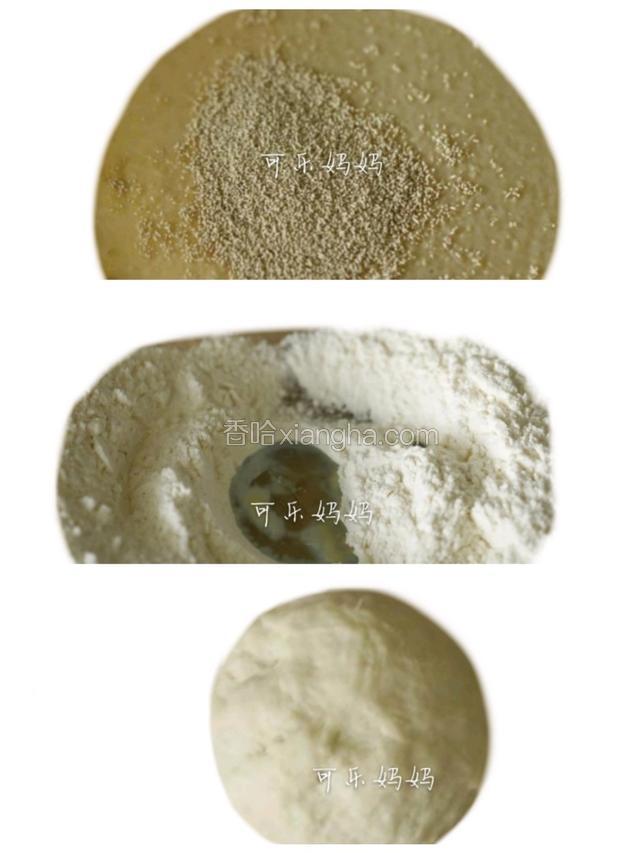 把酵母倒进温水中搅拌均匀静置十分钟，然后把盐糖油倒入盆中把面粉倒进去在上面挖个小坑把酵母水倒进去开始和面，揉成面团用保鲜膜盖上静置45分钟。