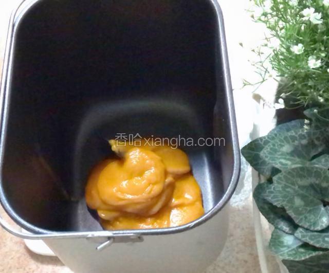 面包机桶称重加入南瓜泥130g