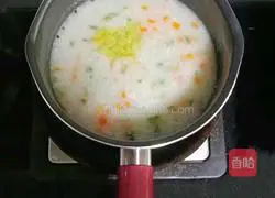 Illustration of how to make shrimp and pea porridge (baby food supplement) 12