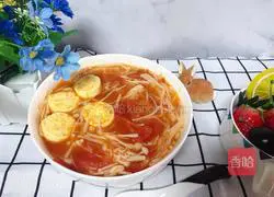 Illustration of tomato and enoki mushroom tofu soup 8