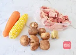 Illustration of how to make corn, carrot, and chicken soup with mushrooms 1