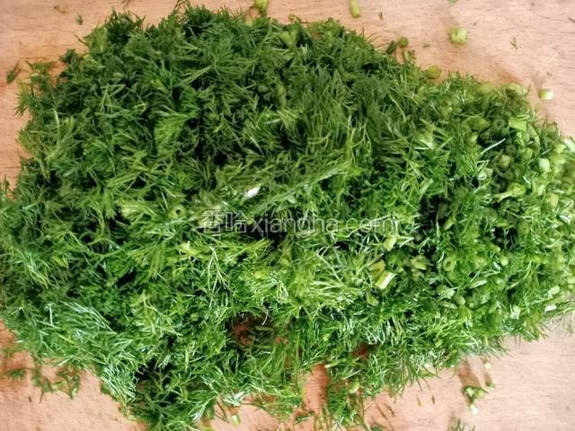 茴香苗摘洗干净，切碎备用。