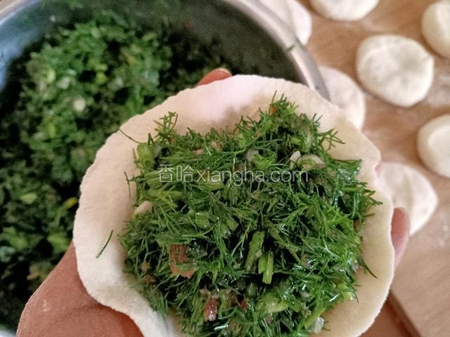 放入适量茴香肉馅。