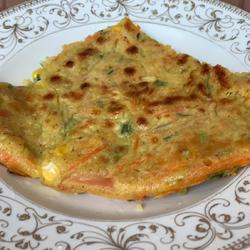 玉米胡萝卜虾米鸡蛋火腿烙饼的做法[图]