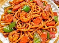 黑椒虾仁火腿乌冬面的做法图解5