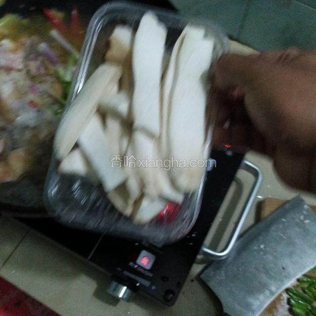 一大个腿菇切片。