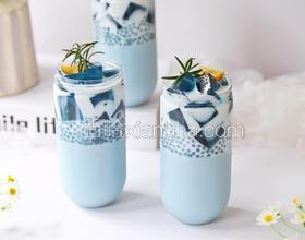 蝶豆花奶凍西米露