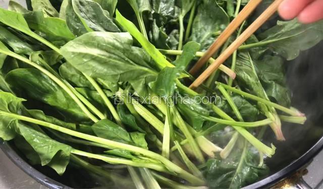 放入菠菜，拌匀煮沸至断生