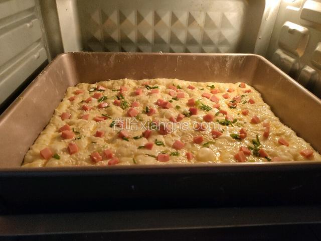 预热烤箱，发酵好的面团整理成28*28的烤盘大小，二次发酵