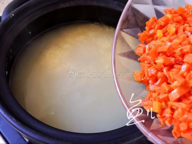 倒入炒后的胡萝卜丁