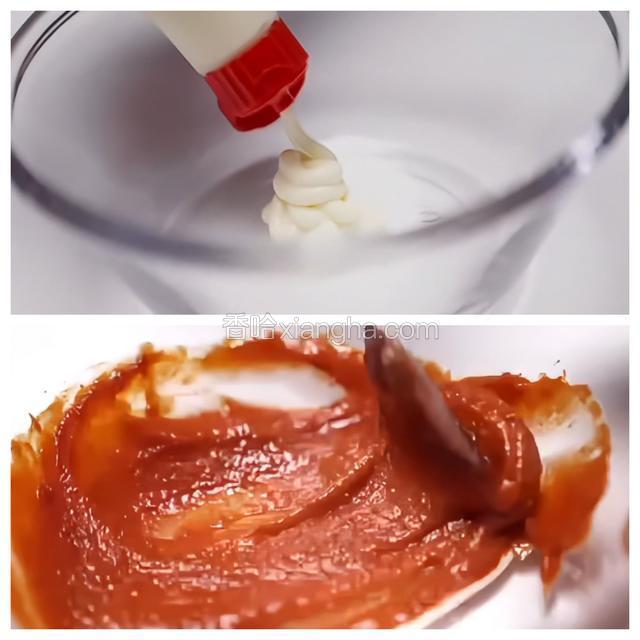 蛋黄酱,辣酱搅拌均匀。