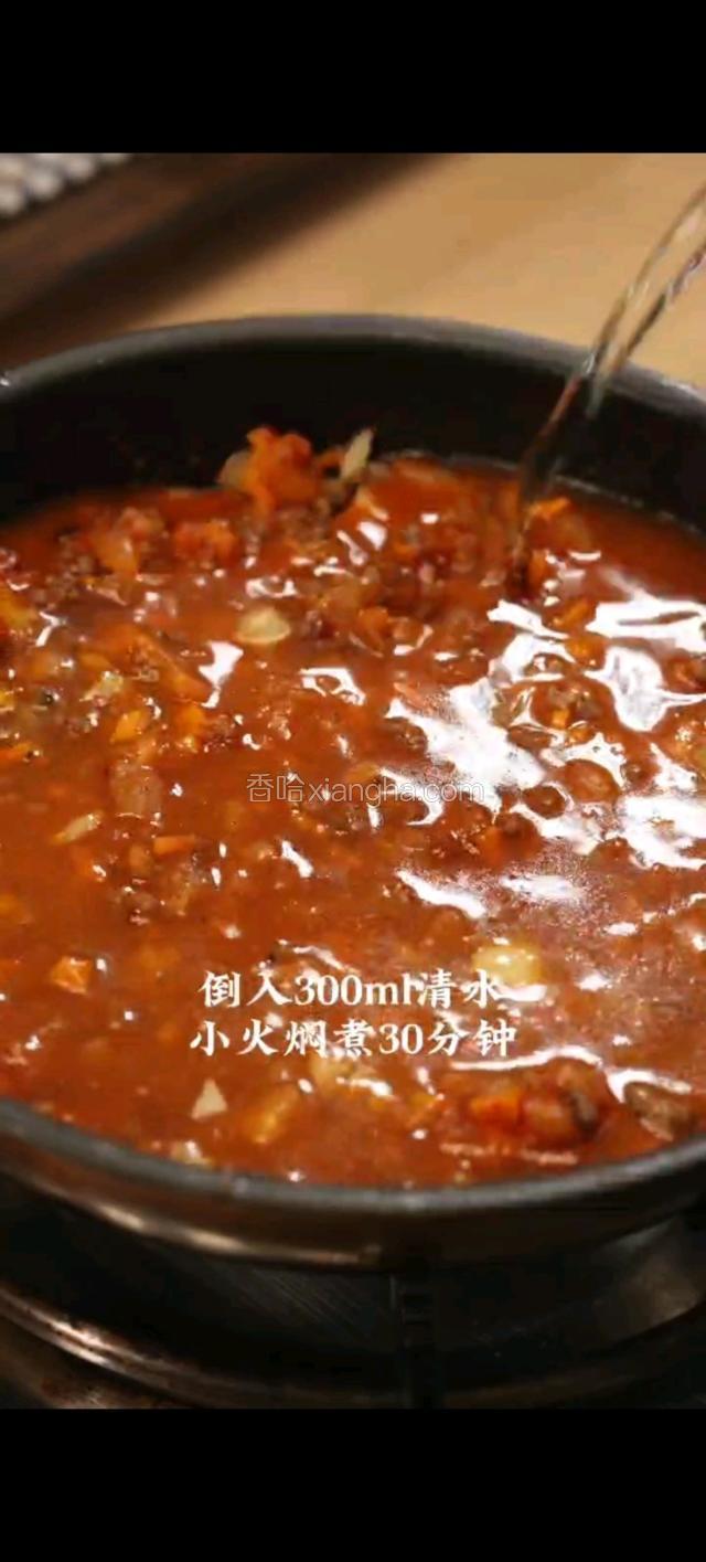 倒入300ml清水,小火焖煮30分钟。