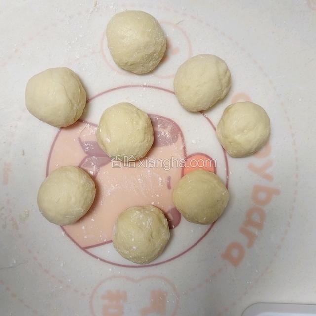 取出揉搓排气，分成大小均匀的8个剂子