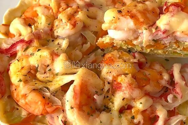 包菜虾仁烤蛋饼
