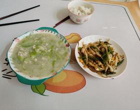 丝瓜肉沫汤，窖头炒鸡蛋[图]