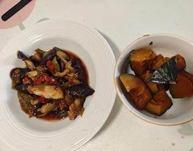 茄辣西，蒸南瓜
凉拌白菜，卤牛肉[图]