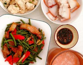 豆角炒肉，小葱拌豆腐[图]
